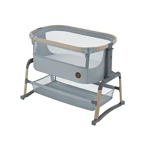 Maxi-Cosi Iora Air Beistellbett Baby, Co-Sleeper mit Allround-Netzgewebe, 0 6 Monate (9 kg), Schaukelmodus, 4 Neigungs- & 5 Höhenstufen, Leichtes Schieben, Leicht zu Tragen, 2 Räder, Beyond Gre....