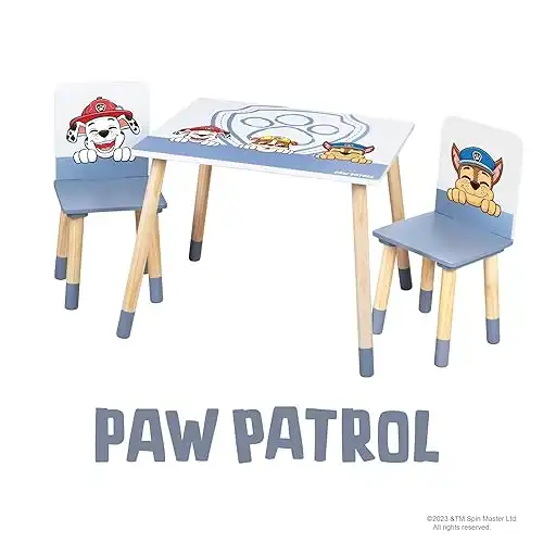 roba Kindersitzgruppe Paw Patrol - 2 Kinderstühle & 1 Tisch für Kinder - Sitzgarnitur/Sitzmöbel mit Zeichentrick Hunden - Holz weiß - ab 18 Monaten