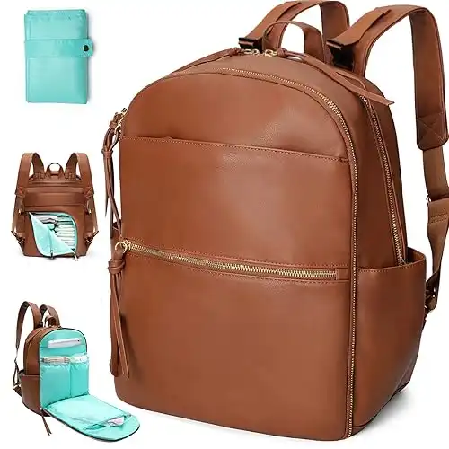 Wickeltasche Rucksack Mominside Leder Babytasche mit 6 isolierten Taschen