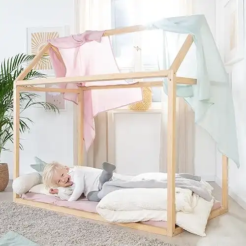 roba Hausbett Montessori 70 x 140 cm - Kinderbett aus FSC zertifiziertem Massivholz - Bambus natur