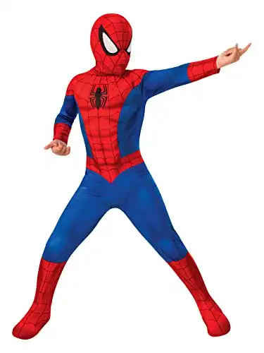 Rubies Marvel Offizielles Klassisches Spiderman-Kostüm für Kinder 5/6 Jahre Größe 3 bis 10 Jahre komplettes Kostüm Overall + Stiefelüberzieher + Maske. Für Karneval, Halloween, Geburtstag