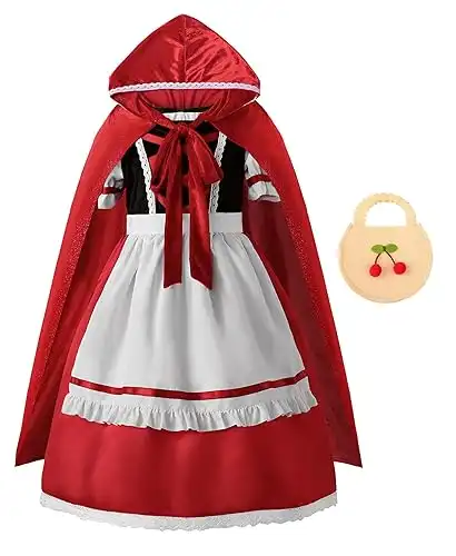 ReliBeauty Rot Kostüm Kinder Roter Umhang und Handtasche Faschingskostüme Kinder Cosplay