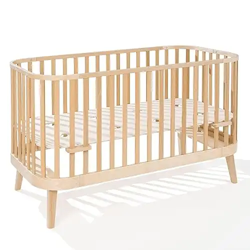 ATB MEBLE Gitterbett mit Matratze 140x70 cm - Beistellbett Baby aus Holz - Mitwachsend