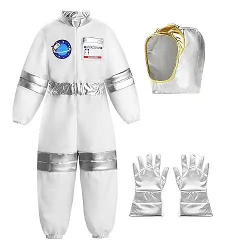 ReliBeauty Astronaut Kostüm Kinder Jumpsuit Onesie Weiß Schwarz mit Mütze Karneval